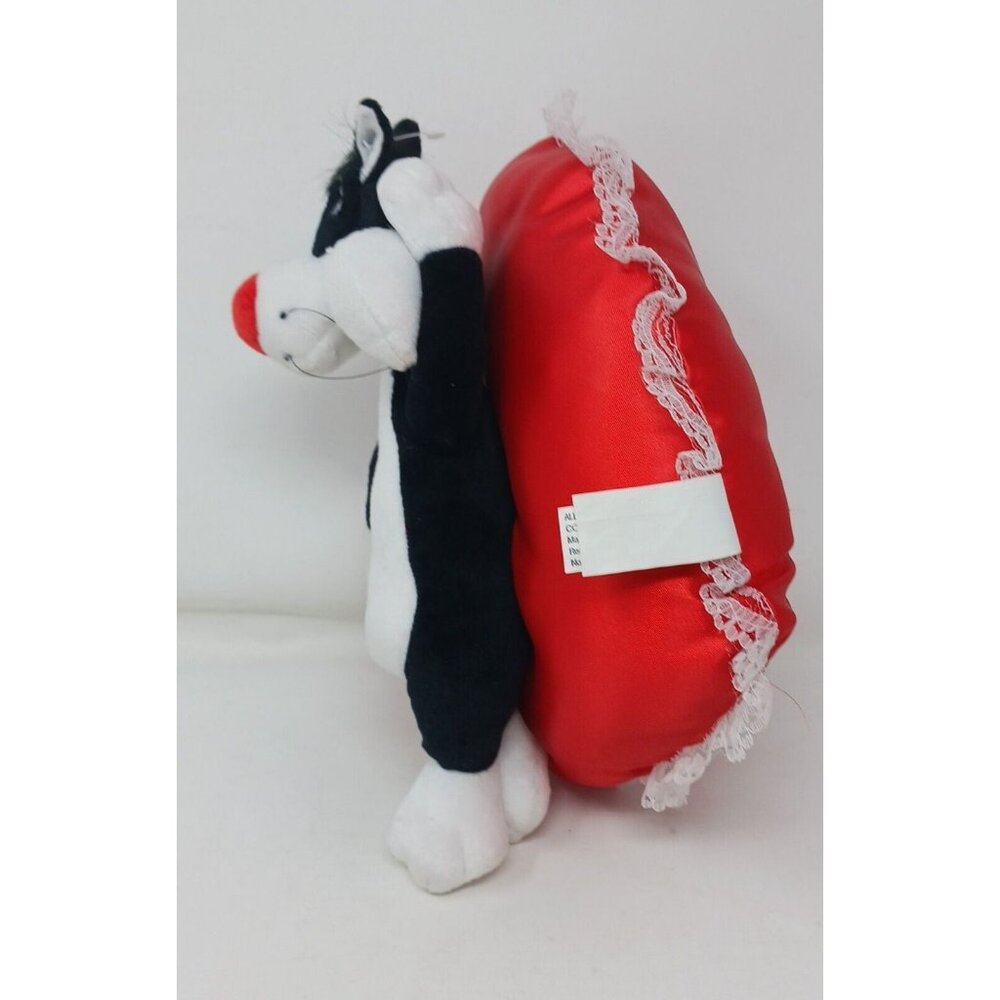 Looney Tunes Sylvester Plush Toy With Red Heart Pillow & Lace Trim VTG #S-1 - Picture 3 of 12